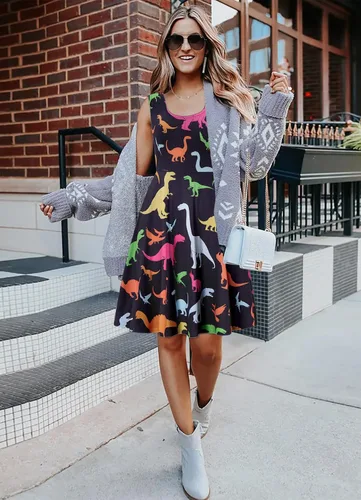 Miniatura 96 de uideazone - Vestido de mujer sin mangas cuello redondo de verano, para playa, casual, Midi línea A.