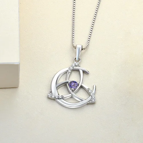 Miniatura 4 de YL Collar de nudo celta de plata de ley 925 con colgante de luna y piedras preciosas para mujer