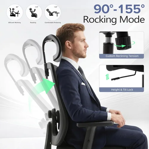 Miniatura 4 de Silla de oficina ergonómica de malla con reposacabezas, cómoda silla de escritorio para sentarse por mucho tiempo, silla de computadora transpirable