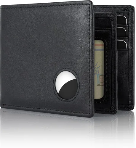 Miniatura 48 de Swallowmall AirTag Billetera para hombre con bloqueo RFID, de piel auténtica, plegable, para AirTag con 1 ventana de identificación, 13 tarjeteros