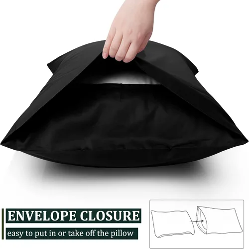 Miniatura 6 de PiccoCasa Fundas de almohada negras tamaño Queen, fundas de almohada suaves de 100% algodón con cierre de sobre, 20 x 30 pulgadas, fundas