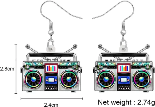 Miniatura 4 de Aretes de radio acrílicos vintage de los años 80 y 90, joyería retro para mujer, accesorios nostálgicos, regalos