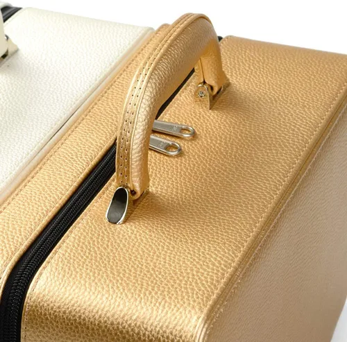 Miniatura 4 de Oirlv Joyero de cuero dorado hecho a mano organizador de joyas de viaje estuche de almacenamiento para aretes anillos collares dijes relojes