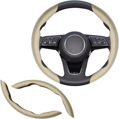 Miniatura 12 de 2 piezas Fundas de Volante de Fibra de Carbono de Ajuste Universal, Funda de Volante Antideslizante/Protector de Volante Segmentado/Accesorios Rojo