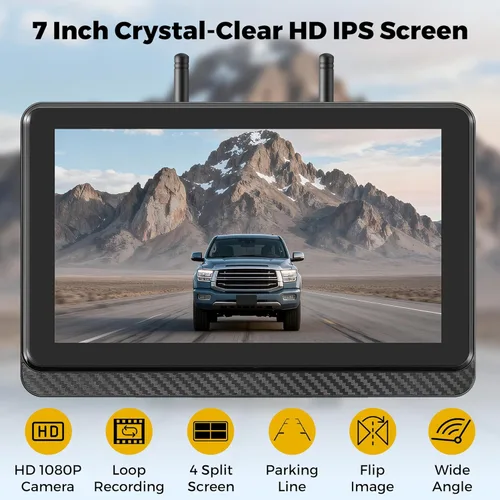 Miniatura 2 de Cámara de respaldo inalámbrica para camión RV, monitor HD IPS de 7 pulgadas, sistema de cámara inalámbrica digital + visión nocturna IR impermeable