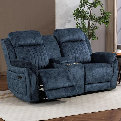 Miniatura 13 de Sofá biplaza reclinable eléctrico Zero Gravity con reposacabezas ajustables, sillón reclinable eléctrico con consola, sofá reclinable eléctrico de 2
