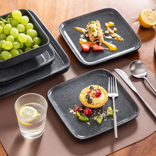 Miniatura 8 de vancasso Stern Gray - Juego de vajilla de 16 piezas de cerámica de cocina con esmalte reactivo cuadrado, juego de vajilla de piedra con plato de Gris