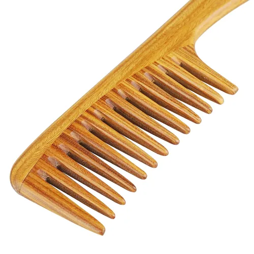 Miniatura 5 de Onedor Peine de pelo de sándalo verde natural, peine desenredante extragrande, 100% natural, antiestático, hecho a mano, marrón claro, para todas