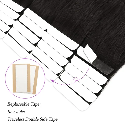 Miniatura 6 de ABH AMAZINGBEAUTY HAIR Extensiones de cinta de cabello humano Remy real, Remi, extensiones de cabello negro con pegamento en trama de piel