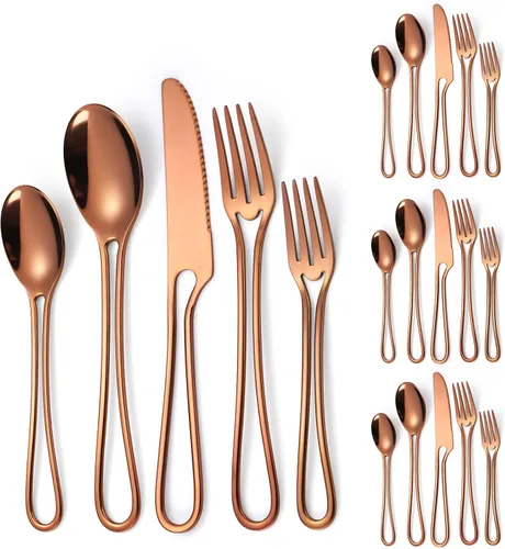 Miniatura 10 de Modern Silverware - Juego de cubiertos martillados de acero inoxidable de 20 piezas para 4 personas, incluye tenedores, cucharas, cuchillos, plateado
