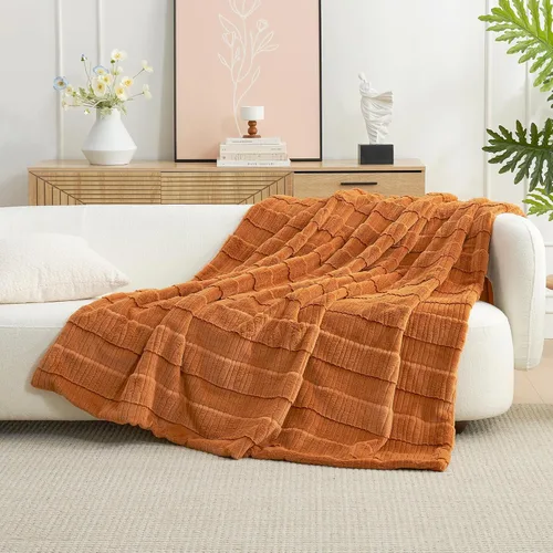 Miniatura 13 de Amélie Home - Manta de piel sintética para sofá, acogedora manta mullida de felpa suave a rayas para sofá familiar, silla, dormitorio, 55 x 70 Rayas