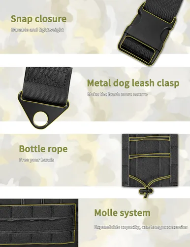 Miniatura 4 de Arnés táctico para perros de razas medianas y grandes, arnés ajustable para perros de servicio sin tirones con mango y sistema Molle, cordón
