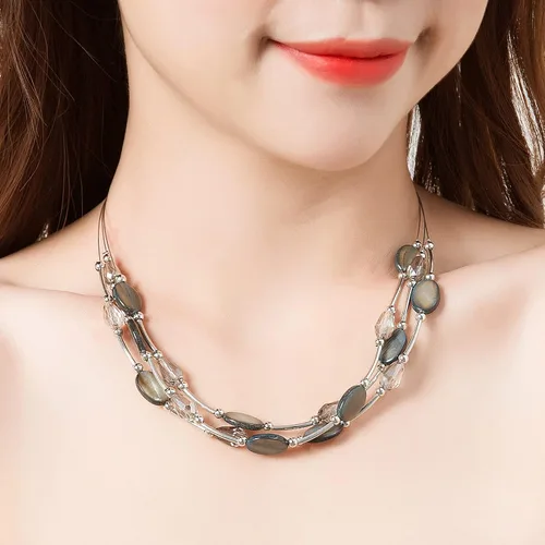 Miniatura 3 de Collar a capas con cristal para mujer, gargantilla con cadena de plata gruesa, regalo de cumpleaños para mujer