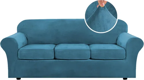 Miniatura 80 de H.VERSAILTEX - Funda elástica para sofá de 3 piezas, de suave terciopelo afelpado, para sofá biplaza con 2 cojines de hasta 72 pulgadas de ancho, se