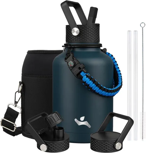 Miniatura 78 de Konokyo - Botella de agua aislada de 18 onzas, botellas deportivas de acero inoxidable con 3 tapas, verde militar