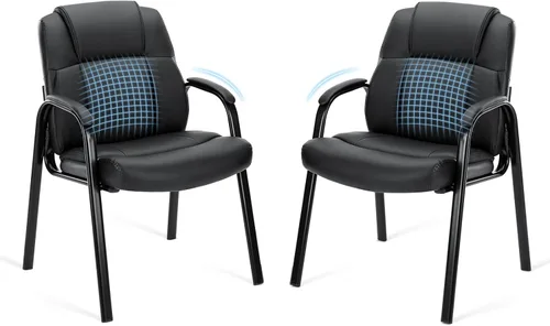 Sweetcrispy Juego de 2 sillas de invitados para sala de espera de oficina, de piel sintética, grandes y altas, sin ruedas, silla de oficina