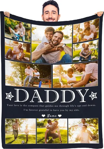 Miniatura 12 de Regalo para papá de hija manta personalizada con fotos, manta suave personalizada, regalo de cumpleaños para papá, manta del mejor papá del mundo