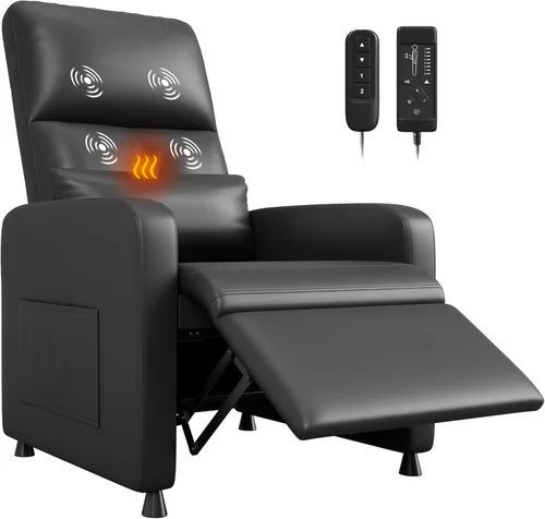 Miniatura 11 de GarveeHome - Silla reclinable eléctrica con calor y masaje, sofá individual ergonómico de cuero sintético ajustable, respaldo alto, asiento PU Marrón