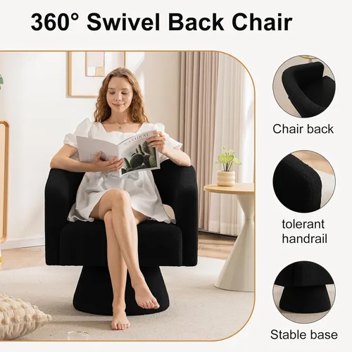 Miniatura 5 de ClinQ Silla giratoria de barril acento, juego de sillas redondas tapizadas de teddy extragrandes, silla de tocador moderna de lujo de 360°