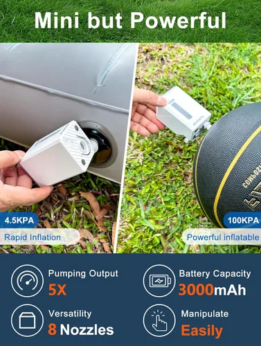 Miniatura 2 de Portable Air Pump for Inflatables - 100KPA Mini Electric Air Pump 3000mAh Battery Air Mattress Pump & Camping Light & Fan for Air Mattres, Verde
