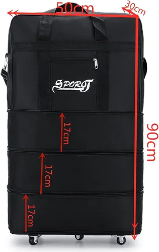 Miniatura 9 de Bolsa de viaje Oxford expandible extra grande con ruedas, impermeable, ligera, plegable, maleta, Negro -, Equipaje extensible central rígido