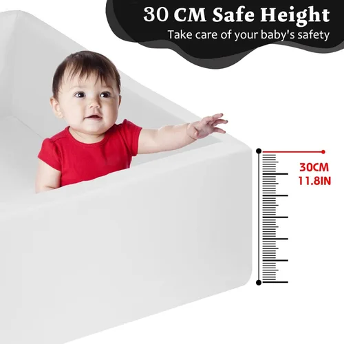 Miniatura 7 de Piscina cuadrada de espuma para niños pequeños, 35 x 35 x 12 pulgadas, piscina suave con funda extraíble, corralito de bolas de esponja Blanco