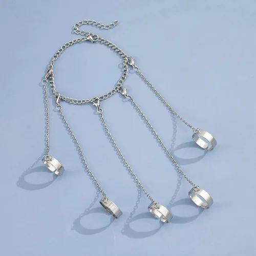 Miniatura 4 de Long tiantian Pulsera de cadena para dedo, pulsera punk con borla de cadena en capas con anillo de dedo, garras de dedo, brazalete de brazo, joyería