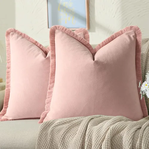 Miniatura 8 de ZWJD Juego de 2 fundas de almohada de 16 x 16 pulgadas, color beige, con flecos, de algodón, decorativas, cuadradas, para sofá, cama, sala de estar