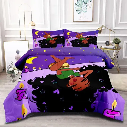 Miniatura 8 de Juegos de Edredón de Niña Negra Afroamericana Individual, Juego de Ropa de Cama Black Girl Magic, Juego de Edredón de Princesa, Juego de Cama