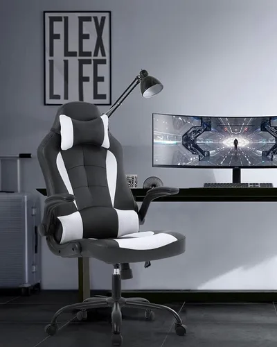 Miniatura 2 de Silla ergonómica para juegos de PC, silla de oficina para computadora con reposabrazos, reposacabezas y soporte lumbar, respaldo alto, silla Blanco