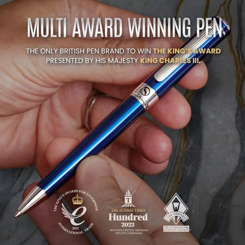 Miniatura 9 de Scriveiner Bolígrafo azul medianoche, impresionante bolígrafo de lujo lacado azul, acabado cromado, repuesto Schmidt negro, el mejor juego de regalo