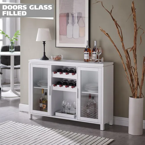 Miniatura 5 de Kings Brand Furniture Neiman - Aparador de madera para vino, estante de madera para vino y armario de buffet independiente con almacenamiento