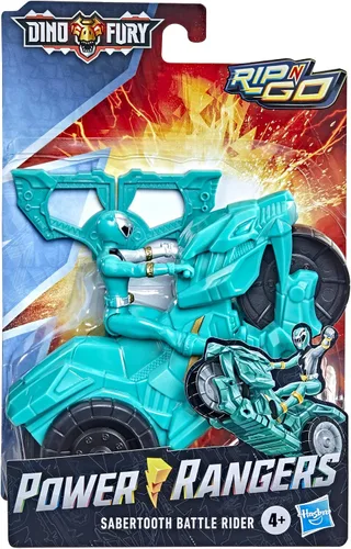 Miniatura 5 de Power Rangers Dino Fury Rip N Go Sabertooth Battle Rider and Dino Fury Green Ranger - Figura de acción y vehículo de 6 pulgadas, juguetes para niños