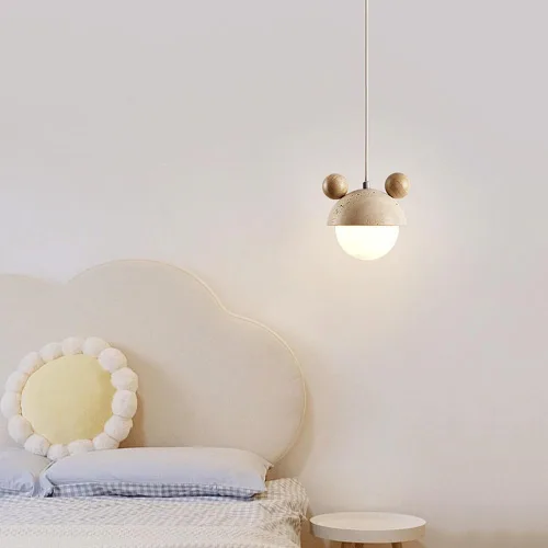 Miniatura 3 de Lámpara colgante japonesa Wabi-Sabi de 6.2 pulgadas de travertino amarillo, lámpara colgante con pantalla de vidrio creativa nórdica, lámpara