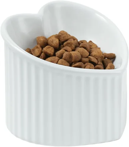 Tazón inclinado elevado de 5.5 pulgadas, cuenco elevado de cerámica para gatos, con forma de corazón de amor, plato inclinado para alimentación de