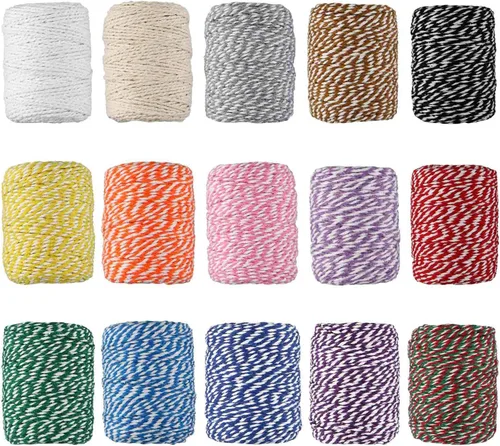 HULISEN Colorful Bakers Cordel, 15 rollos de 0.079 pulgadas, 3 hebras de algodón para cocinar, obras de arte, manualidades, colgador de plantas y