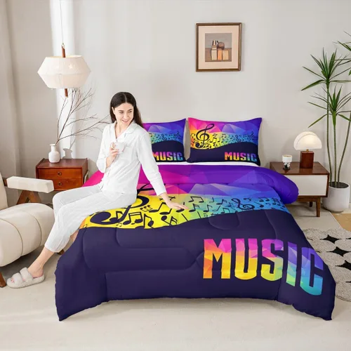 Music Lovers - Juego de edredón para niños, tamaño individual, juego de ropa de cama de ritmo de notas musicales, decoración de habitación de niños