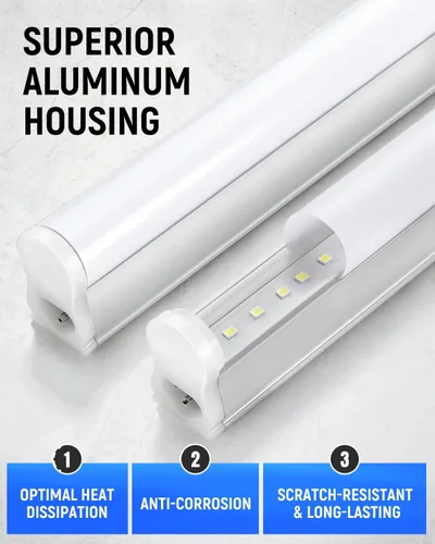 Miniatura 6 de Paquete de 6 lámparas LED T5 integradas de 4 pies, 6500 K, 20 W, 2300 lm (blanco superbrillante) LED enlazable, luz de tienda LED para techo