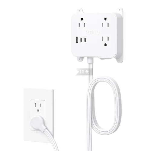 Miniatura 16 de TROND Cable de Extensión Plano Ultra Delgado, Regleta de Alimentación de Enchufe Plano con 3 Cargadores USB, 3 Salidas de CA Estación de Carga