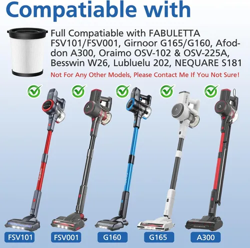 Miniatura 2 de Nequare Vacuum S181 - Paquete de 6 filtros FSV001 compatibles con Fabuletta FSV101, FSV001, Girnoor G160&G165, Afoddon A300, Lubluelu 202, Oraimo