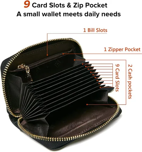 Miniatura 4 de FOXLOVER Mini tarjetero de crédito RFID para mujer, cartera pequeña de cuero para tarjetas, Negro, talla única , Moda