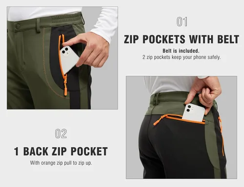 Miniatura 5 de TBMPOY - Pantalones de esquí de nieve impermeables con forro polar para hombre, para senderismo, montaña, revestimiento suave con cinturón