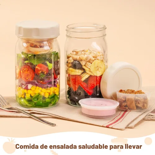 Miniatura 5 de SOLIGT Paquete de 4 tarros de ensalada de vidrio con tapas para preparación de comidas, recipiente hermético para almuerzo, dos pequeñas cajas
