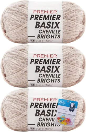 Miniatura 24 de Premier Yarns Basix - Ovillo de felpilla Brights de 5.3 onzas cada madeja, 6 unidades súper voluminosas y gruesas, paquete de 3 unidades con Blush