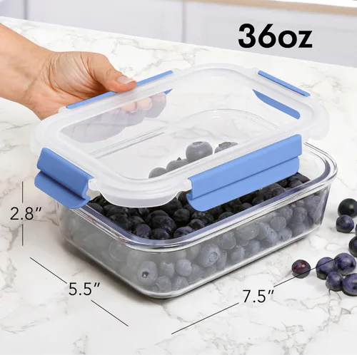 Miniatura 2 de ECOBERI Recipientes de vidrio para preparación de comidas con fundas de silicona, juego de 3 piezas de 4.5 tazas, almacenamiento de alimentos