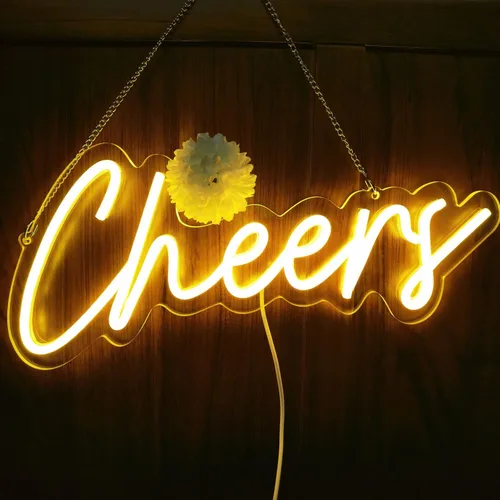 Miniatura 8 de Letrero de neón de Cheers alimentado por USB con interruptor regulable, letrero de luz LED de neón para decoración de fondo de pared, letrero