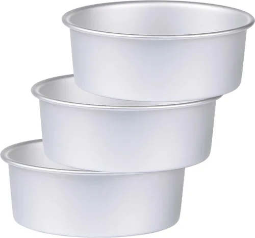 Miniatura 9 de Molde redondo de aluminio de 4 pulgadas, 8 piezas antiadherentes para hornear tartas, juego de moldes redondos para hornear en capas, para el hogar