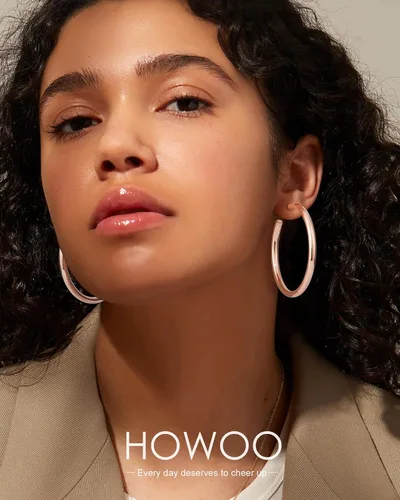 Miniatura 2 de Howoo Aretes de aro chapados en oro de 14 quilates con aros de oro grueso pulido para mujer