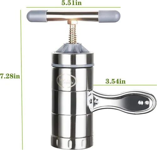 Miniatura 8 de Máquina de fideos manuales de acero inoxidable, máquina de prensa portátil para hacer pasta, herramientas de fabricación de espaguetis con 5 moldes