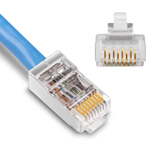 iGreely Conectores Cat6 RJ45 blindados Paquete de 50 conectores chapados en oro RJ45 Cat6/Cat5E/Cat5 8P8C 50 Micrones 50u 3 clavijas FTP STP Cable
